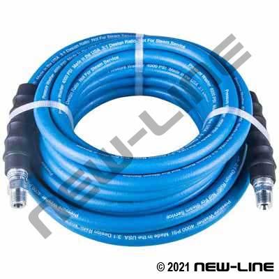 New-Line 3/8 x 50FT Blue Smooth Pressure Washer Hose w/solid & swivel